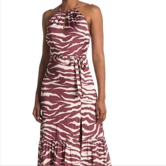 NWT Paige Dresses Jade Halter Zebra Stripe Animal Print Midi Dress Size XS - Picture 2 of 15